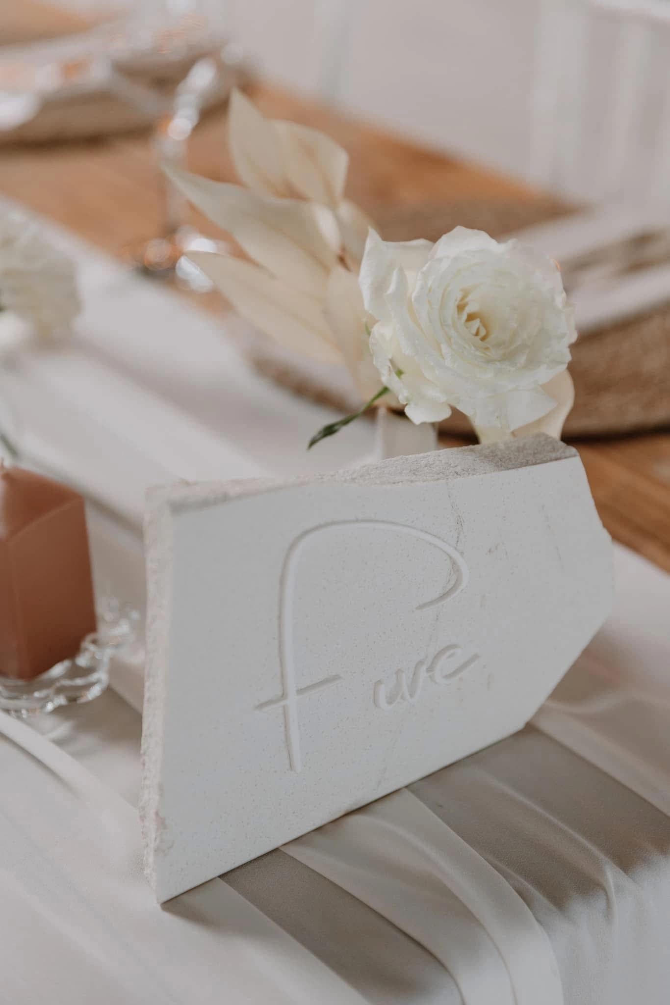 Stone table number wedding decor